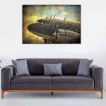 Old Airplane Sunset Picture Photo Print ON Framed Canvas Wall Art Decor