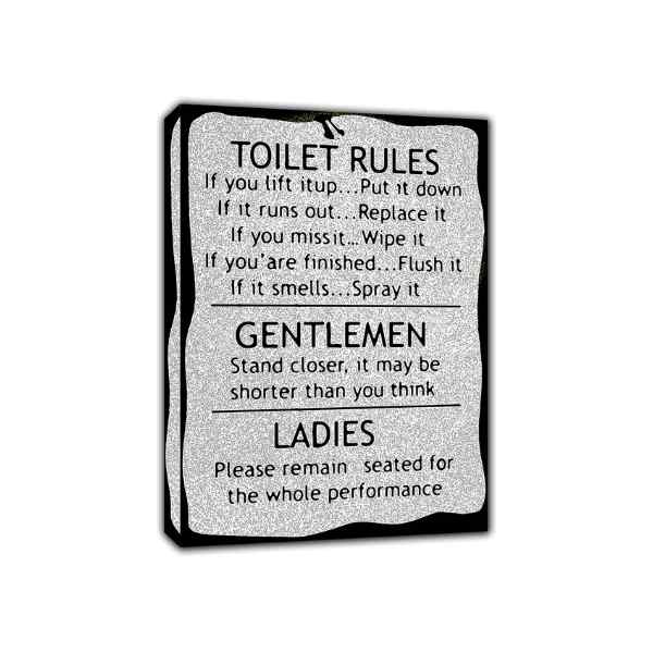 Toilet Rules BW Home Bathroom Wall Art Picture Print On Framed Canvas