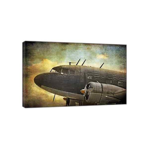 Old Airplane Sunset Picture Photo Print ON Framed Canvas Wall Art Decor