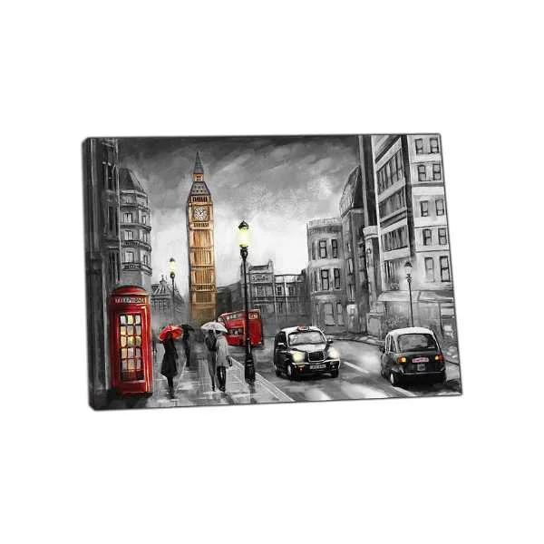 London Black Cab,Big Ben bw Phone Bus Picture Print On Framed Canvas Wall Art